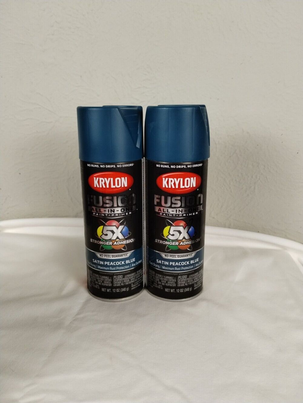 (2) Krylon Fusion All-In-One Spray Paint & Primer Satin Peacock Blue - 12oz